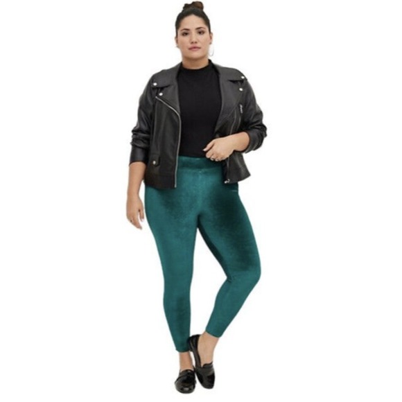 Torrid Leggings Womens 4X 26 Green Botanical Garden Velvet Full Length Stretch - Picture 1 of 8